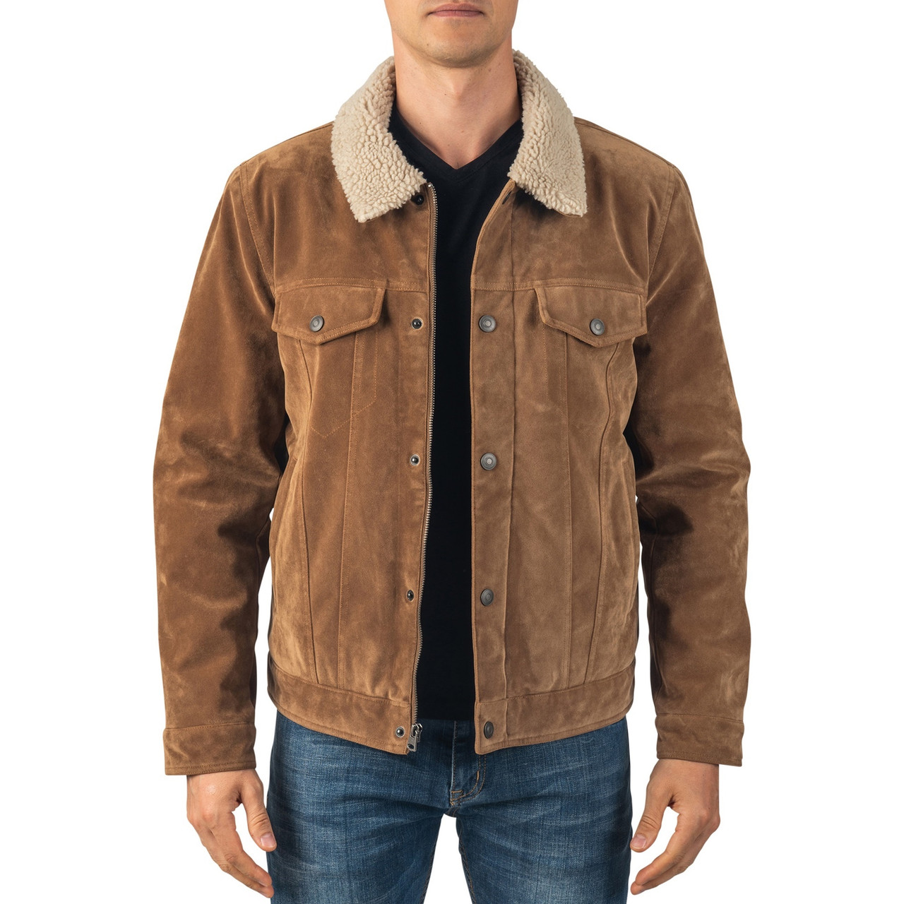 Alpine Swiss Aaron Mens Trucker Jacket | Sherpa Lined Faux Leather